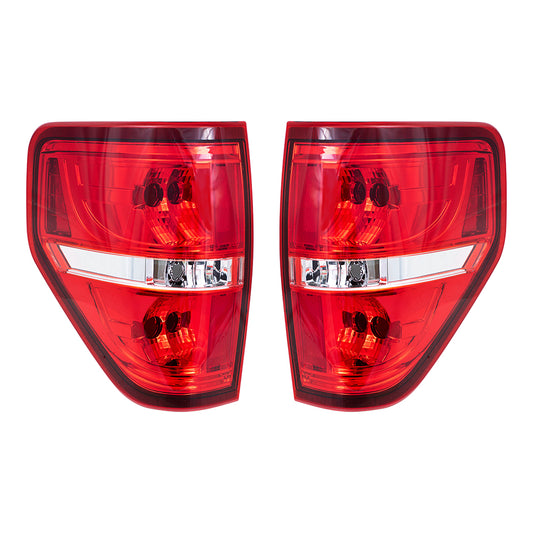 Brock Replacement Performance Set Tail Lights Tail Lamp Units w/ Red Trim Smoked Compatible with 09-14 F-150 Styleside Pickup Truck