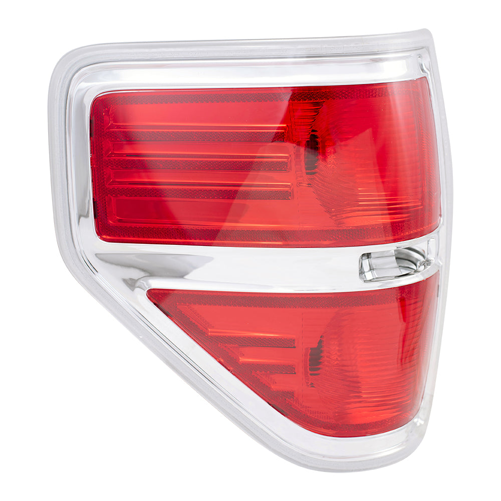 Brock Replacement Drivers Taillight Tail Lamp with Chrome Trim Compatible with 2009-2014 F150 Styleside Pickup Truck AL3Z13405A