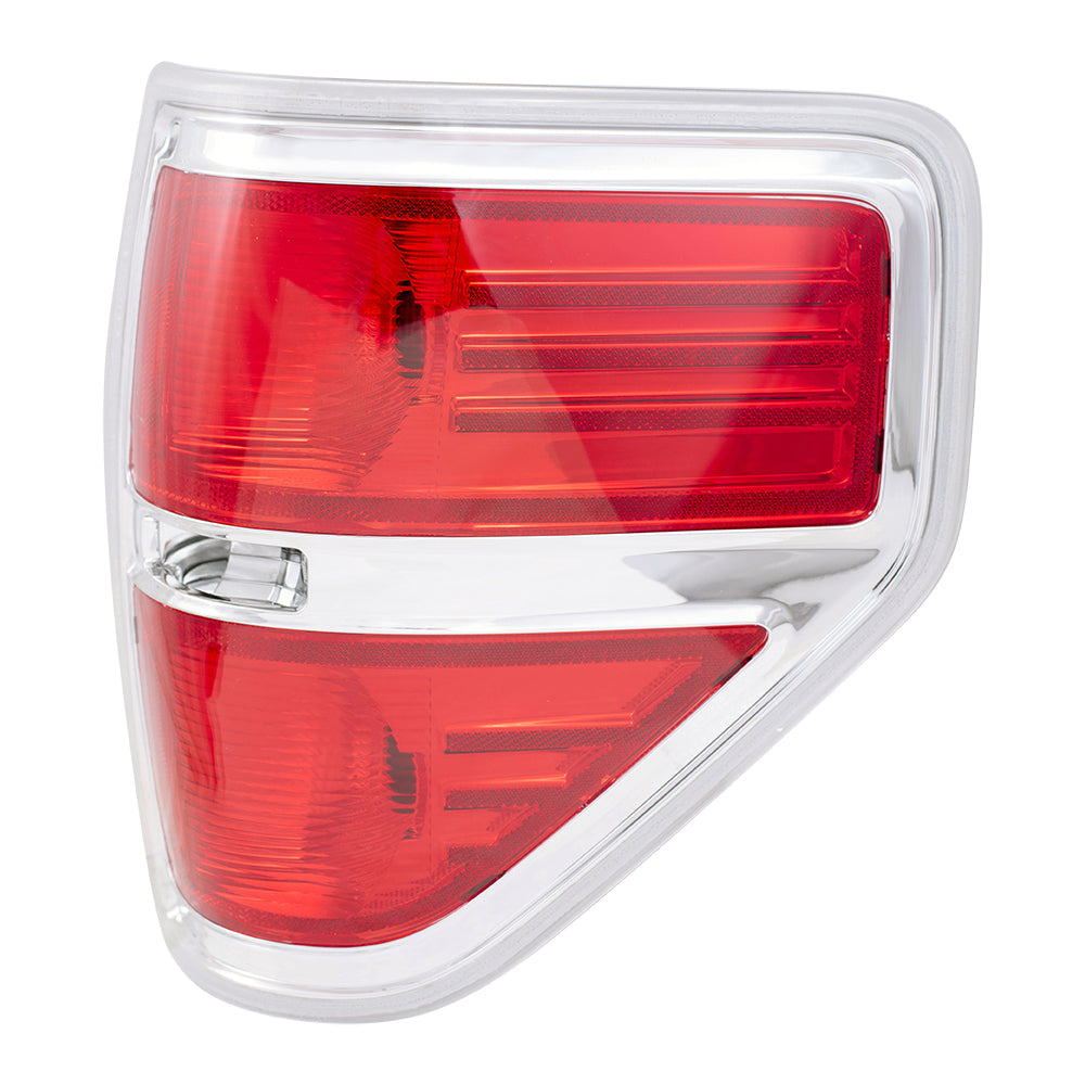 Brock Replacement Passengers Taillight Tail Lamp with Chrome Trim Compatible with 2009-2014 F150 Styleside Pickup Truck AL3Z13404A