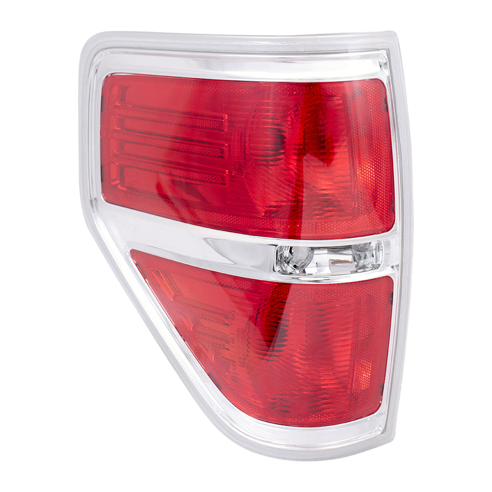 Brock Replacement Drivers Taillight Tail Lamp with Chrome Trim Compatible with 2009-2014 F150 Styleside Pickup Truck AL3Z13405A