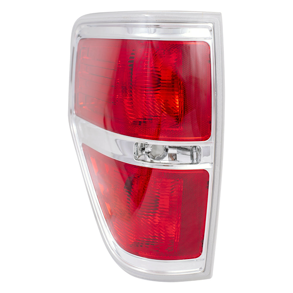Brock Replacement Drivers Taillight Tail Lamp with Chrome Trim Compatible with 2009-2014 F150 Styleside Pickup Truck AL3Z13405A