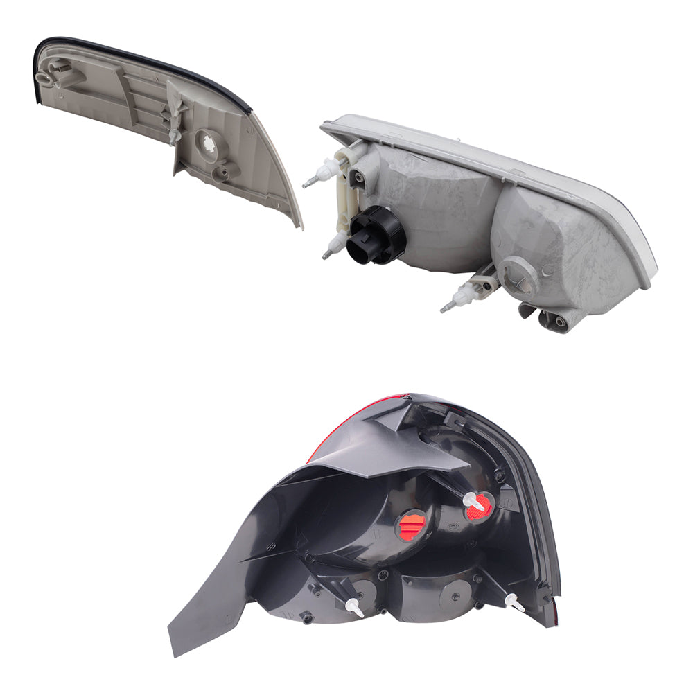 Brock Aftermarket Replacement Driver Left Passenger Right Halogen Headlights-Tail Lights with Red Lens-Chrome Trim-2 Bulb Sockets 4 Piece Set Compatible with 1999-2011 Ford Crown Victoria