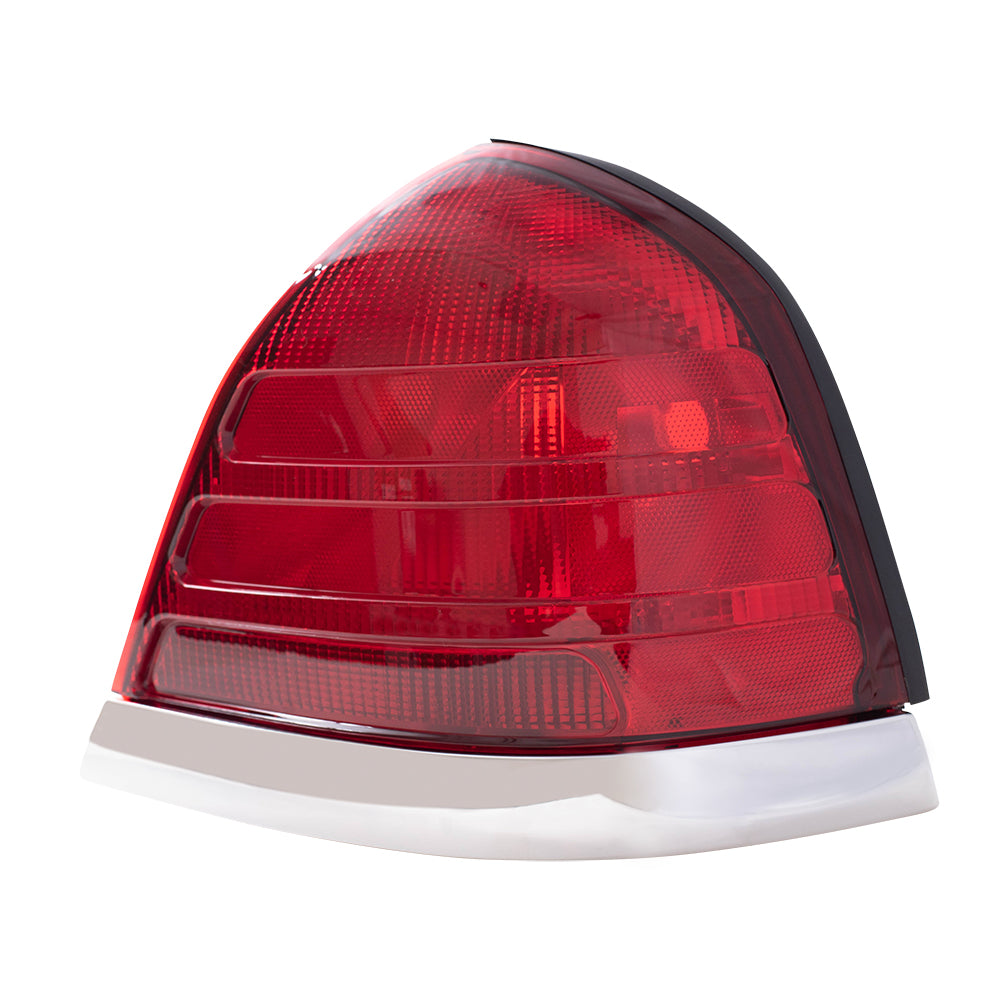 Brock Replacement Passengers Taillight Tail Lamp Red Lens with Chrome Trim Compatible with 1999-2011 Crown Victoria 8W7Z13404B