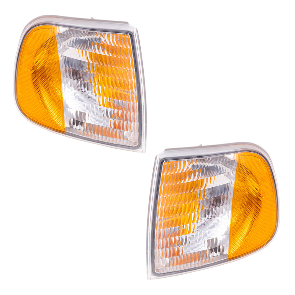 Brock Replacement Driver and Passenger Park Signal Corner Marker Lights Compatible with 1997 F150 F250 Pickup Truck F65Z13201AD F65Z13200AD