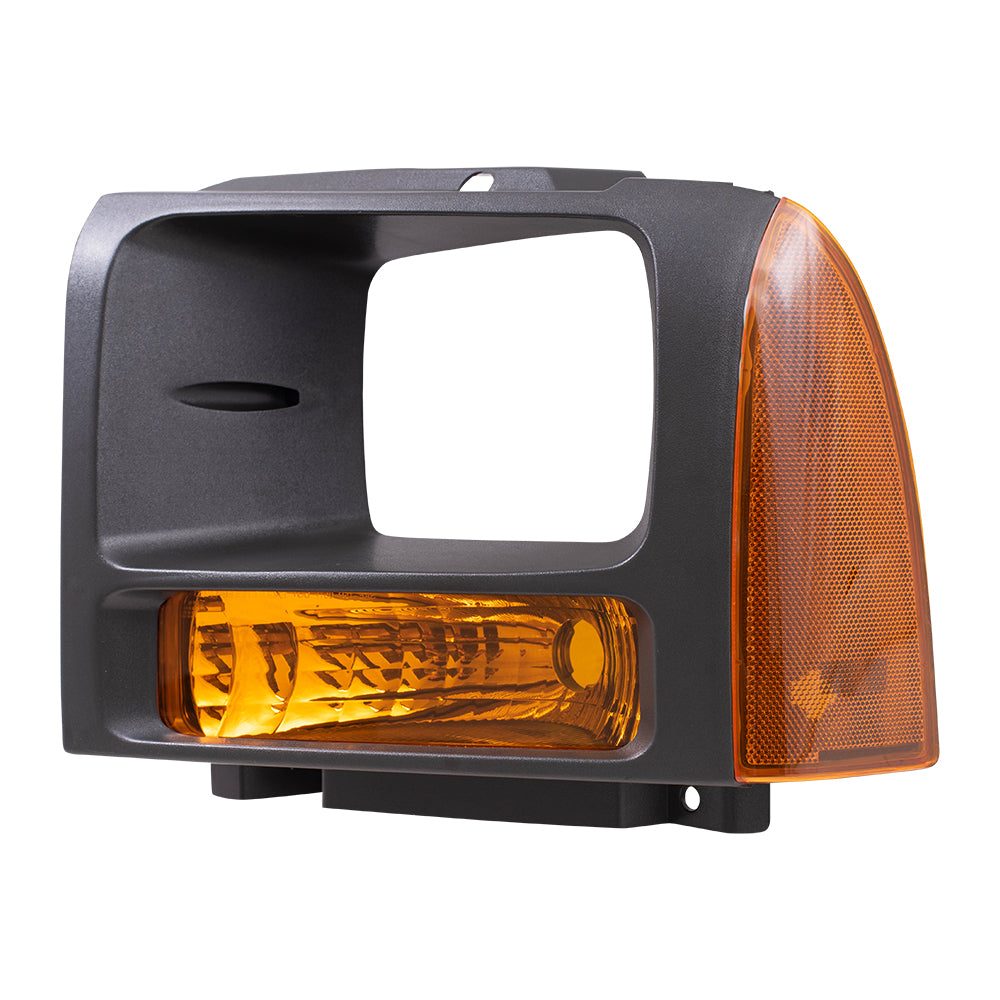 Brock Replacement Drivers Park Signal Front Marker Light with Black Bezel Compatible with 2005-2007 F250 F350 Super Duty Pickup Truck 6C3Z 13201 AAA
