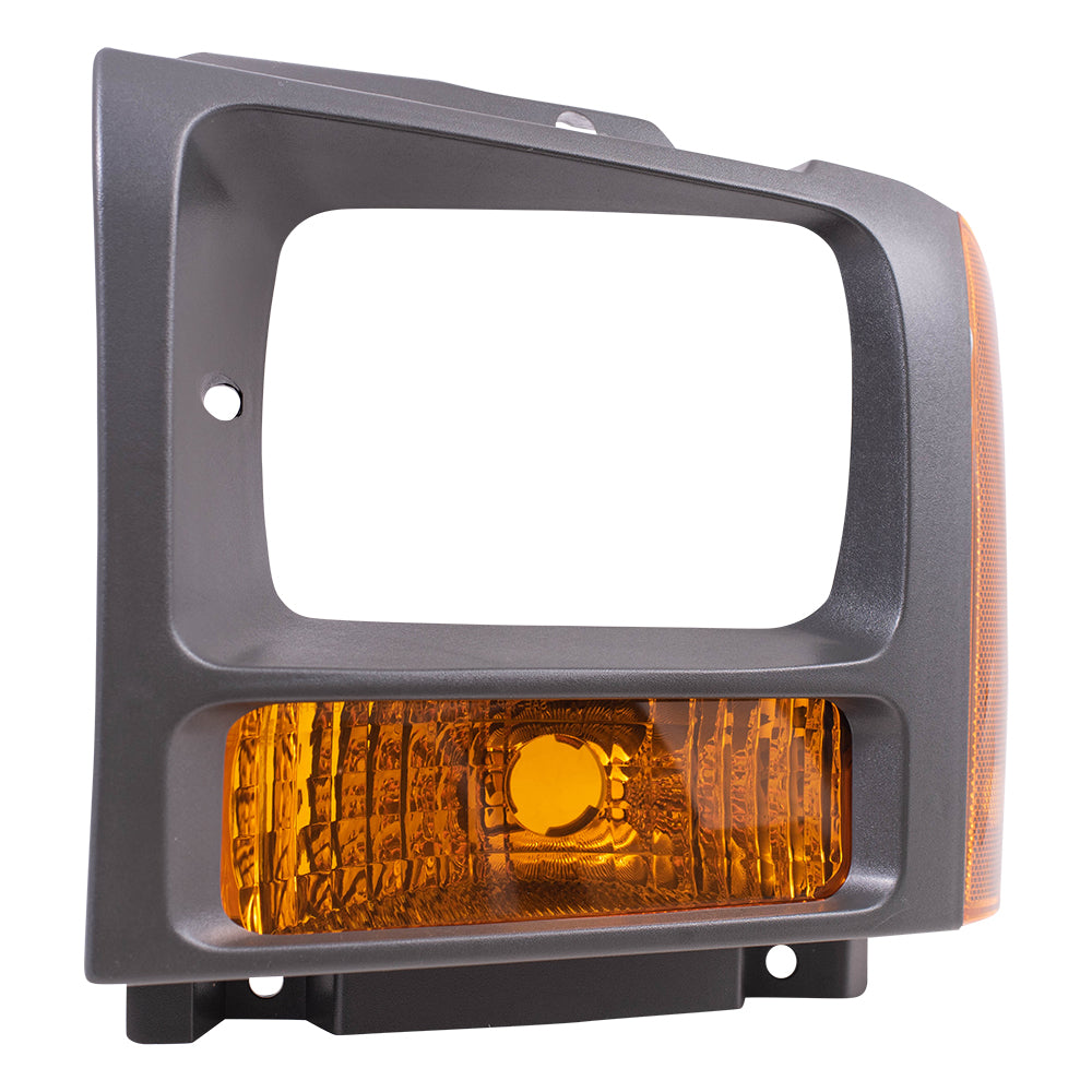 Brock Replacement Drivers Park Signal Front Marker Light with Black Bezel Compatible with 2005-2007 F250 F350 Super Duty Pickup Truck 6C3Z 13201 AAA