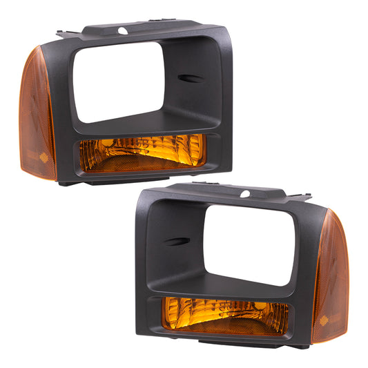 Brock Replacement Driver and Passenger Park Signal Front Marker Lights with Black Bezels Compatible with 2005-2007 F250 F350 F450 Super Duty Pickup Truck