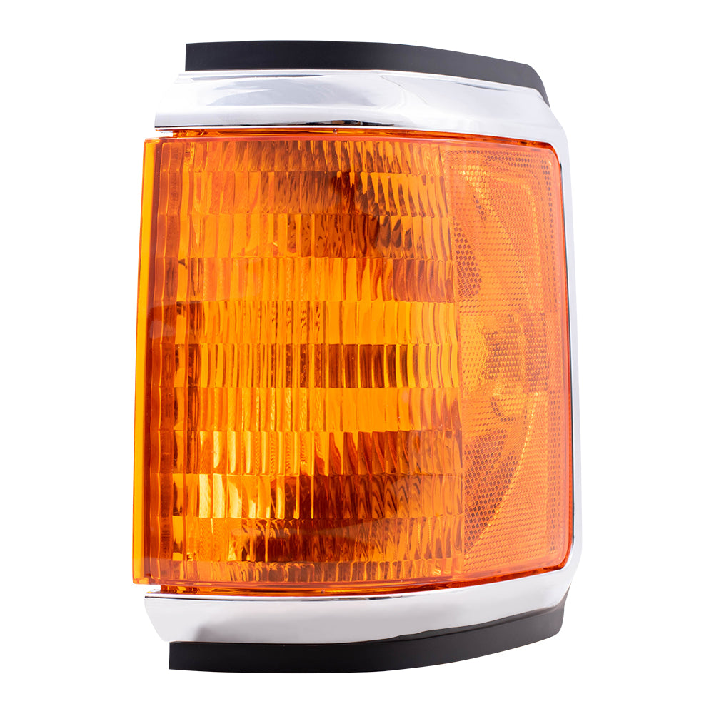 Brock Replacement Drivers Park Signal Corner Marker Light with Chrome Trim Compatible with 1987-1991 Pickup Truck Bronco E9TZ 13201 E