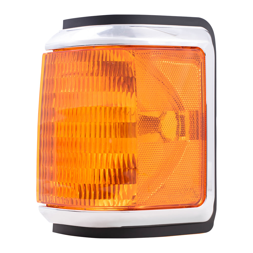 Brock Replacement Drivers Park Signal Corner Marker Light with Chrome Trim Compatible with 1987-1991 Pickup Truck Bronco E9TZ 13201 E