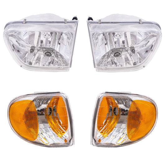 Brock Aftermarket Replacement Driver Left Passenger Right Halogen Headlight And Park/Signal Light 4 Piece Set Compatible with 1998-2001 Mercury Mountaineer