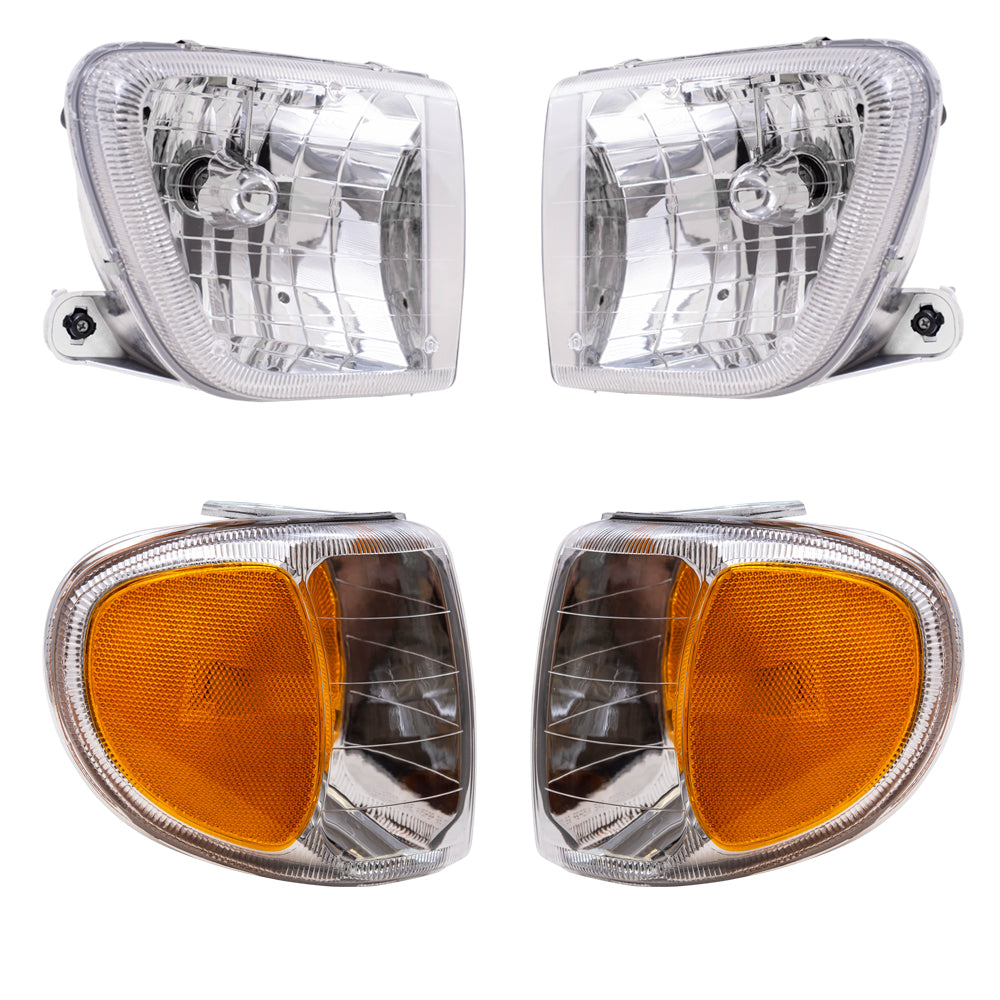 Brock Aftermarket Replacement Driver Left Passenger Right Halogen Headlight And Park/Signal Light 4 Piece Set Compatible with 1998-2001 Mercury Mountaineer