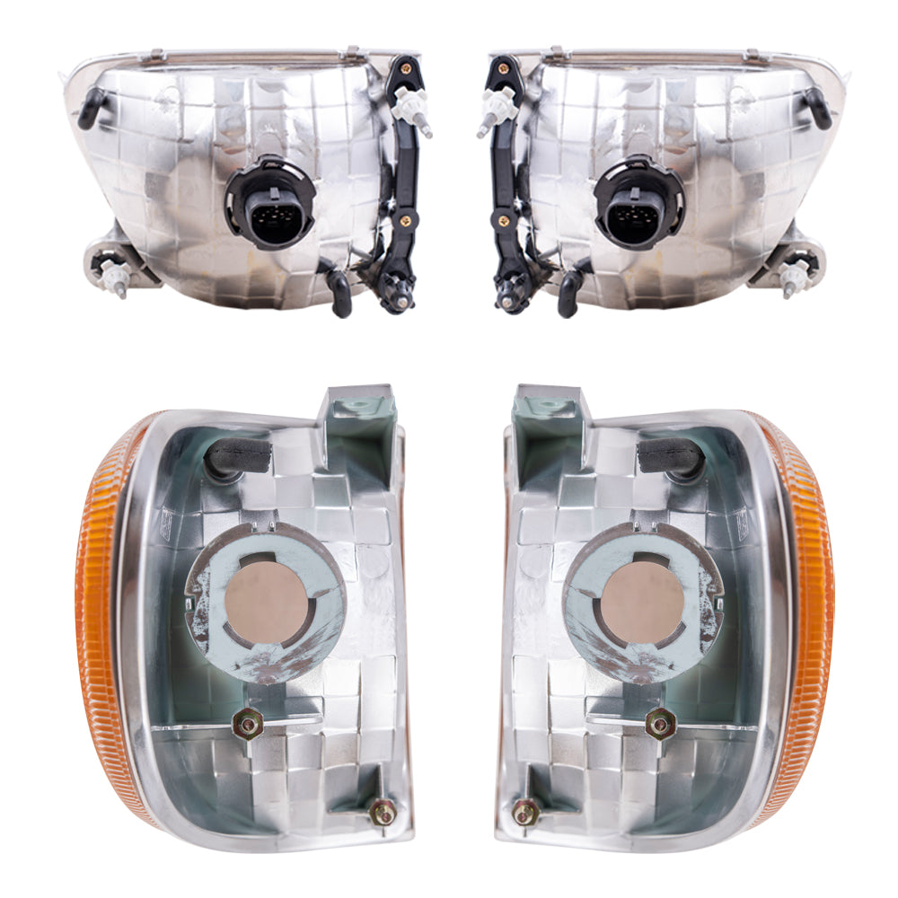 Brock Aftermarket Replacement Driver Left Passenger Right Halogen Headlight And Park/Signal Light 4 Piece Set Compatible with 1998-2001 Mercury Mountaineer