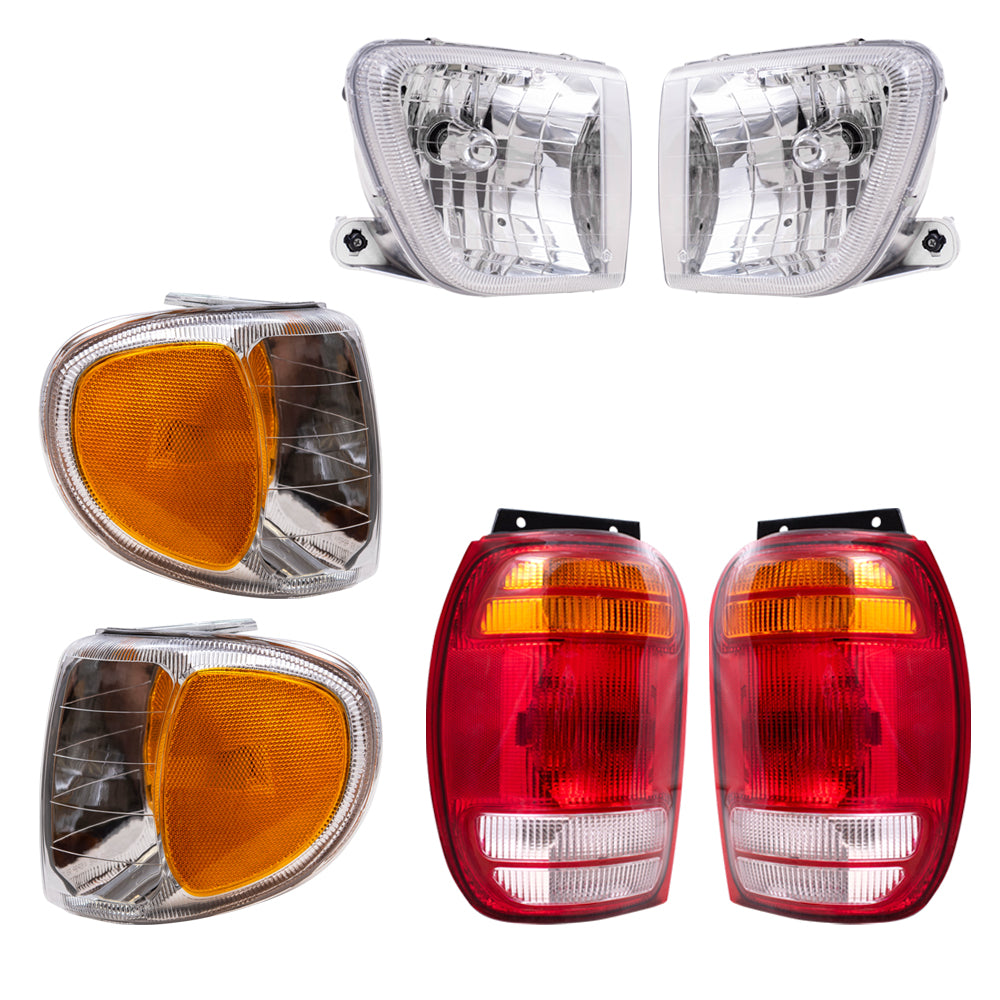 Brock Aftermarket Replacement Driver Left Passenger Right Headlight-Park/Signal Light-Tail Light 6 Piece Set Compatible with 1998-2001 Mercury Mountaineer