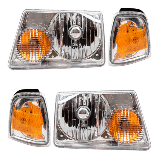 Brock Headlights with Park Signals Compatible with 2006-2011 Ranger Pickup Replacement Headlights with Park Lights Set