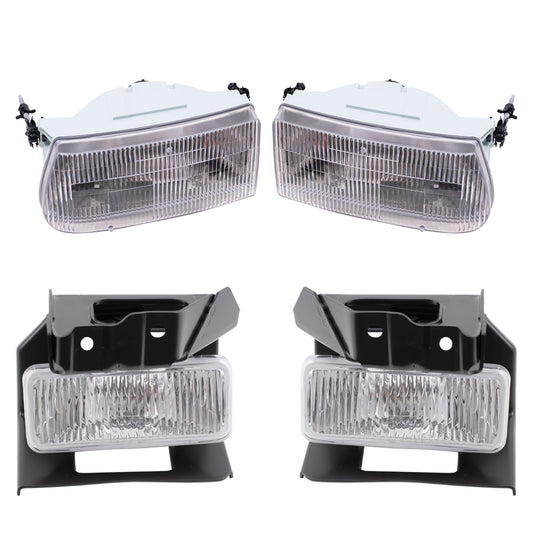 Brock Aftermarket Replacement Driver Left Passenger Right Halogen Headlight And Fog Light With Bracket 4 Piece Set Compatible with 1995-1998 Ford Explorer Except Limited