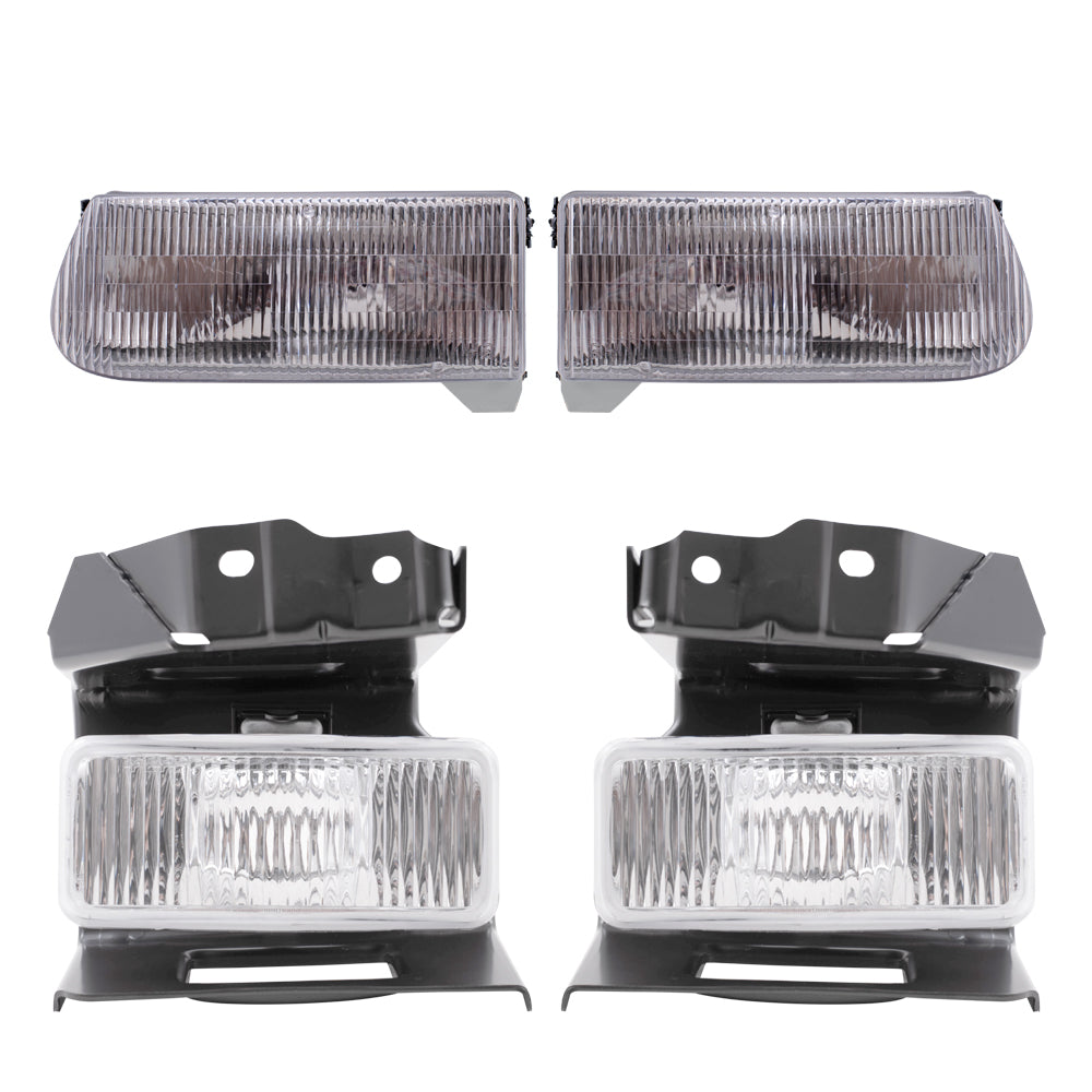 Brock Aftermarket Replacement Driver Left Passenger Right Halogen Headlight And Fog Light With Bracket 4 Piece Set Compatible with 1995-1998 Ford Explorer Except Limited