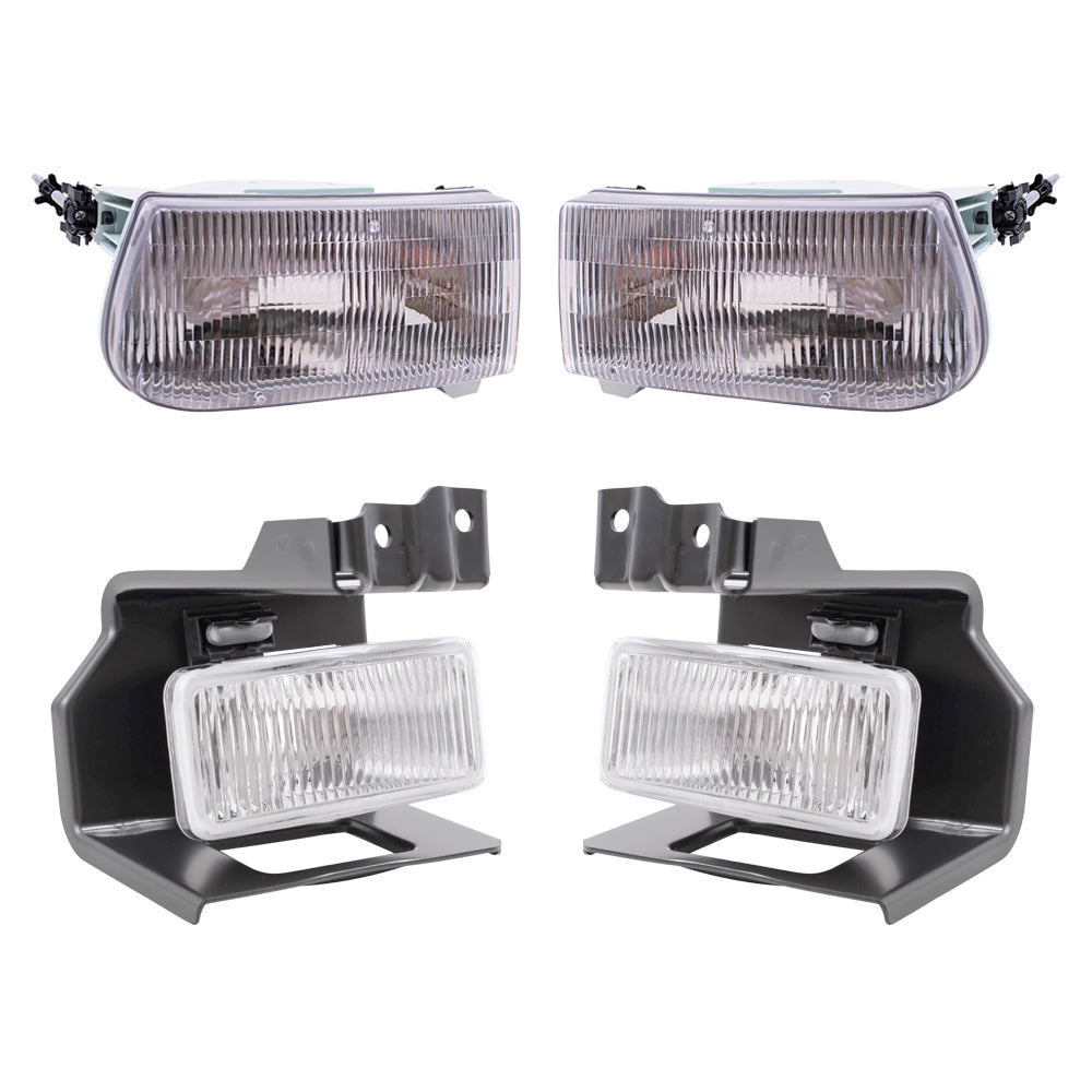 Brock Aftermarket Replacement Driver Left Passenger Right Halogen Headlight And Fog Light With Bracket 4 Piece Set Compatible with 1995-1998 Ford Explorer Except Limited