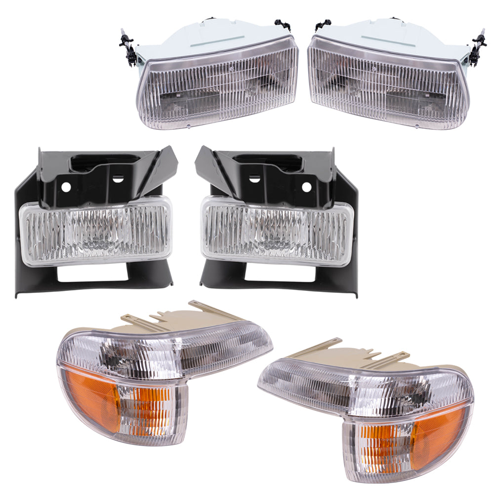 Brock Aftermarket Replacement Driver Left Passenger Right Headlight-Fog Light-Park/Signal/Side Marker Light 6 Piece Set Compatible with 1995-1998 Ford Explorer Except Limited