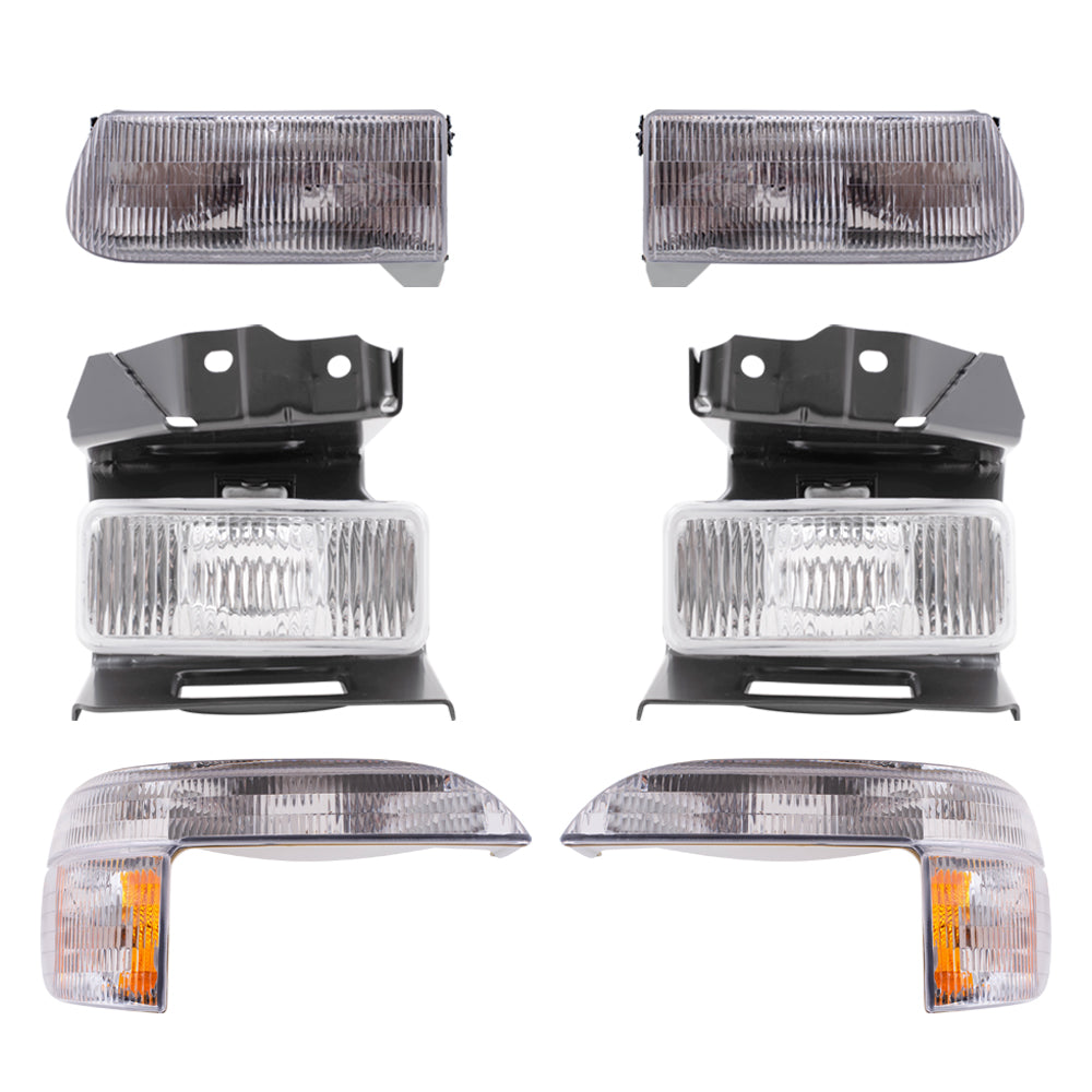 Brock Aftermarket Replacement Driver Left Passenger Right Headlight-Fog Light-Park/Signal/Side Marker Light 6 Piece Set Compatible with 1995-1998 Ford Explorer Except Limited