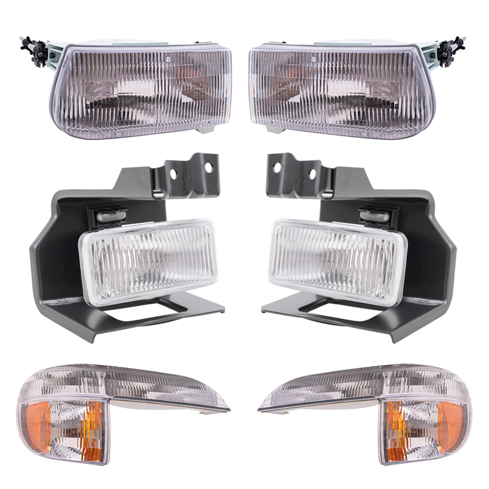 Brock Aftermarket Replacement Driver Left Passenger Right Headlight-Fog Light-Park/Signal/Side Marker Light 6 Piece Set Compatible with 1995-1998 Ford Explorer Except Limited