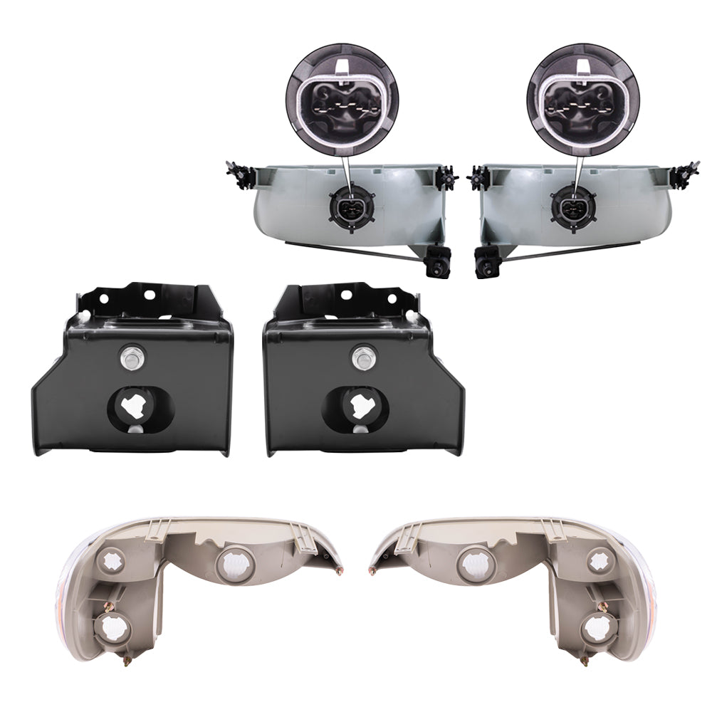 Brock Aftermarket Replacement Driver Left Passenger Right Headlight-Fog Light-Park/Signal/Side Marker Light 6 Piece Set Compatible with 1995-1998 Ford Explorer Except Limited