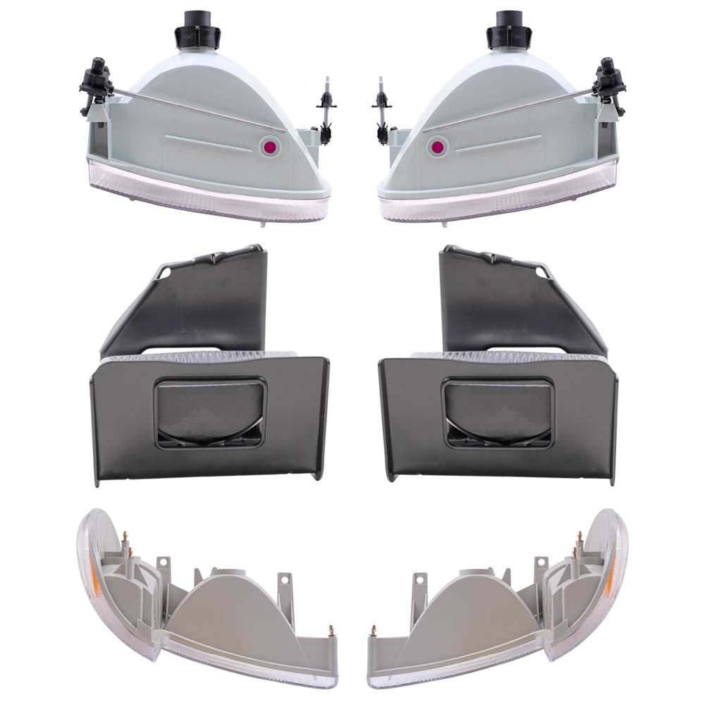 Brock Aftermarket Replacement Driver Left Passenger Right Headlight-Fog Light-Park/Signal/Side Marker Light 6 Piece Set Compatible with 1995-1998 Ford Explorer Except Limited