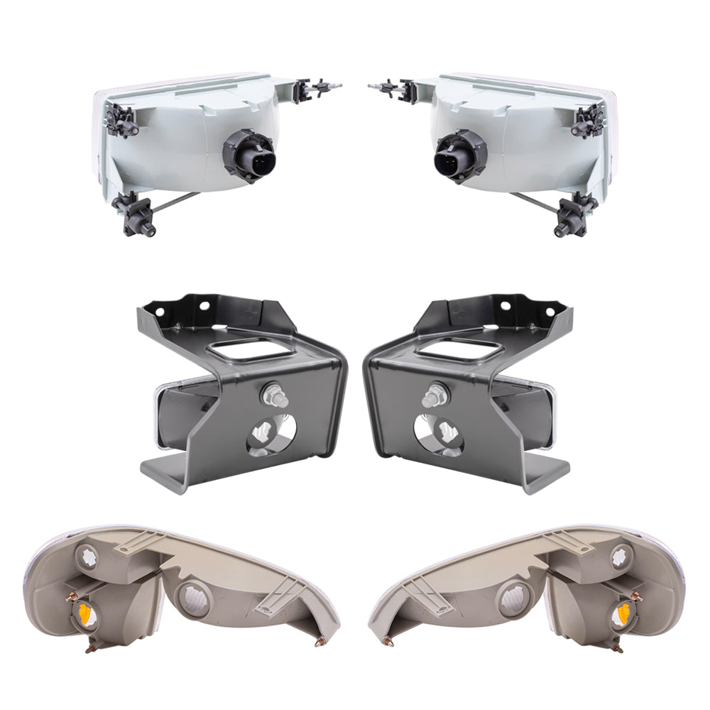 Brock Aftermarket Replacement Driver Left Passenger Right Headlight-Fog Light-Park/Signal/Side Marker Light 6 Piece Set Compatible with 1995-1998 Ford Explorer Except Limited