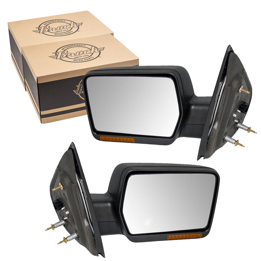 Brock Replacement Driver and Passenger Side Pedestal Type Power Mirrors Textured Black with Heat, Signal and Manual Folding without Memory, Puddle Light or Auto Dim Compatible with 2007-2008 F-150