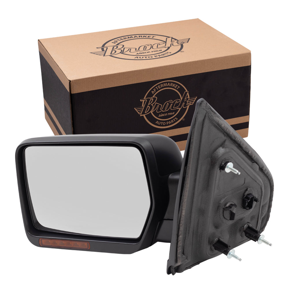 Brock Replacement Driver Side Pedestal Type Power Mirror Paint to Match Black with Heat, Signal, Memory, Reflector and Manual Folding Compatible with 2009-2014 F-150
