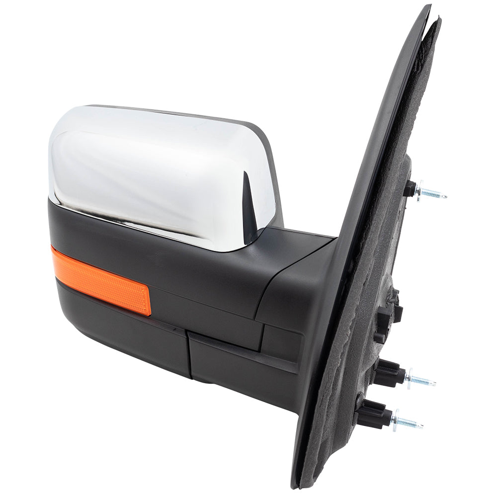 Brock Aftermarket Replacement Passenger Right Power Mirror Chrome Cover with Heat-Signal-Memory-Reflector-Manual Folding Compatible with 2009-2014 Ford F-150