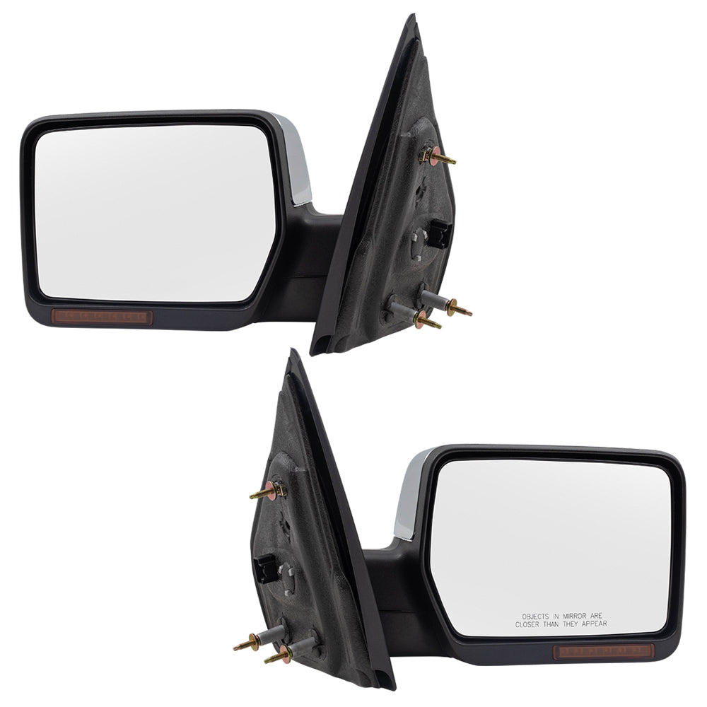 Brock Replacement Driver and Passenger Side Chrome Power Mirrors with Heat, Signal, Memory and Manual Folding without Puddle Light or Auto Dim Compatible with 2007-2008 F-150