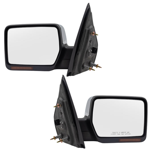 Brock Replacement Driver and Passenger Side Chrome Power Mirrors with Heat, Signal, Memory and Manual Folding without Puddle Light or Auto Dim Compatible with 2007-2008 F-150