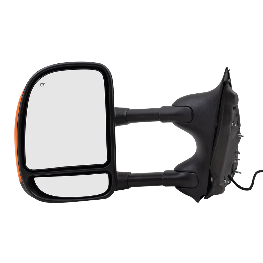 Brock Replacement Drivers Power Side Telescopic Tow Mirror Heated Signal Dual Arms Textured Compatible with 2003-2007 F250 F350 F450 Super Duty Pickup Truck