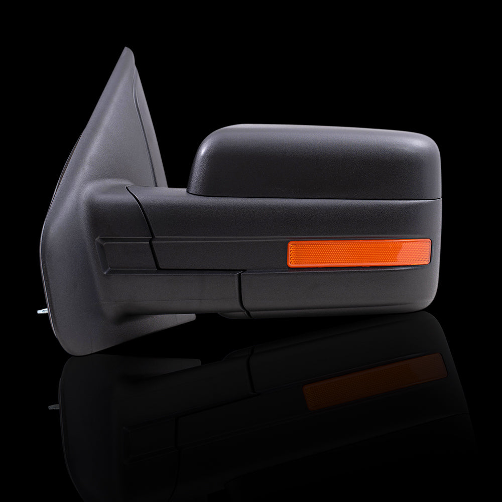 Brock Replacement Driver Side Manual Mirror Textured Black w/ Reflector w/o Spotter Glass Performance Upgrade Compatible with 09-14 F150