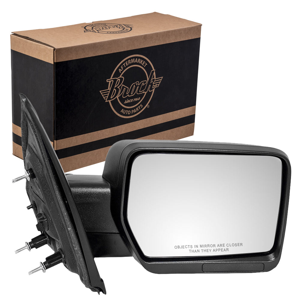 Brock Replacement Passenger Side Standard Type Manual Mirror Textured Black without Spotter Glass Compatible with 2009-2014 F-150