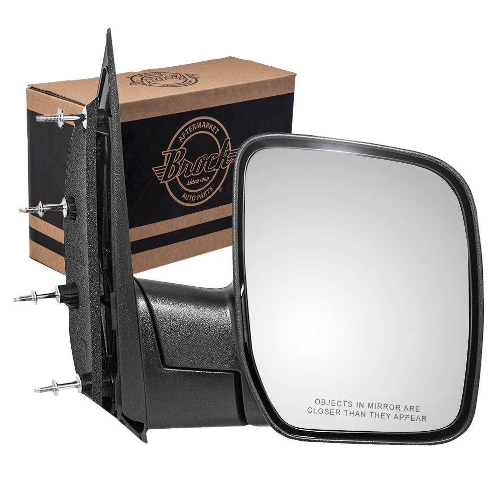 Brock Replacement Passenger Side Sail Type Manual Mirror with 4 Mounting Points Textured Black with Single Glass Compatible with 2003-2009 E-Series