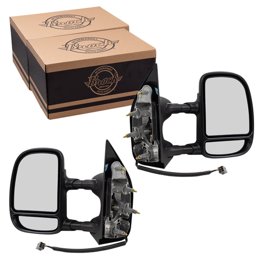 Set of Side Tow Power Mirrors Telescopic Dual Arms fits 02-08 Ford E-Series Van