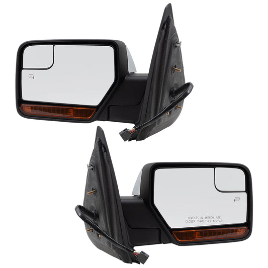 BROCK Pair Power Folding Side Mirrors Replacement for 2013-2014 Ford Expedition Driver and Passenger Set Heated w/ Chrome Memory Spotter Glass Puddle Lamp Memory CL7Z17683AA CL7Z17682AA