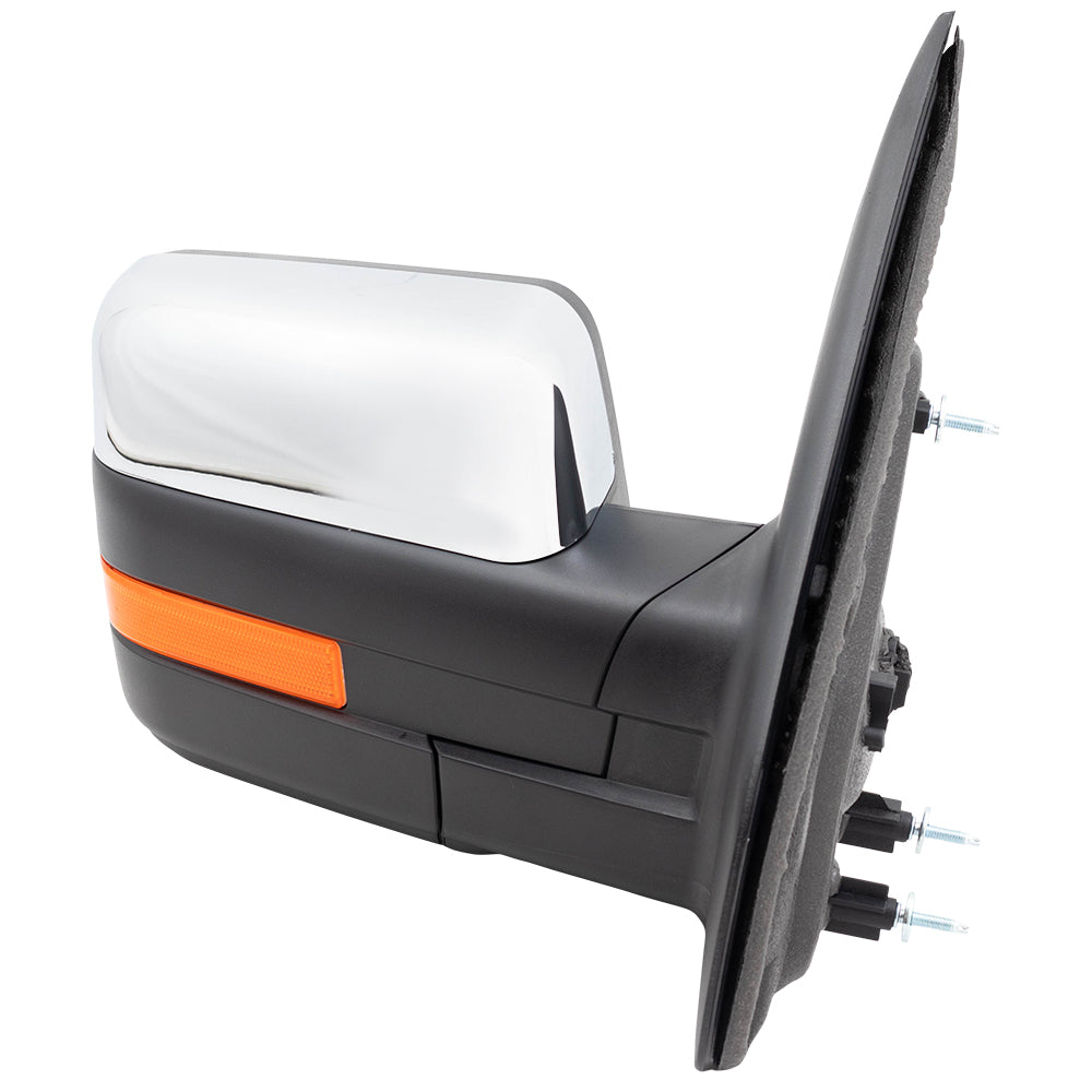 Brock Replacement Driver and Passenger Side Pedestal Type Power Mirrors with Chrome Cover, Heat, Signal, Memory, Reflector, Puddle Light and Power Folding Compatible with 2009-2014 Ford F-150