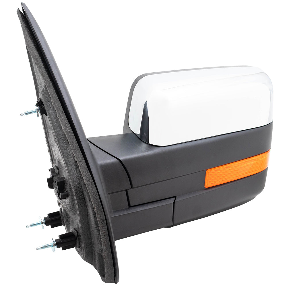 Brock Replacement Driver Side Pedestal Type Power Mirror with Chrome Cover, Heat, Signal, Memory, Reflector, Puddle Light, Spotter Glass and Power Folding Compatible with 2009-2014 F-150