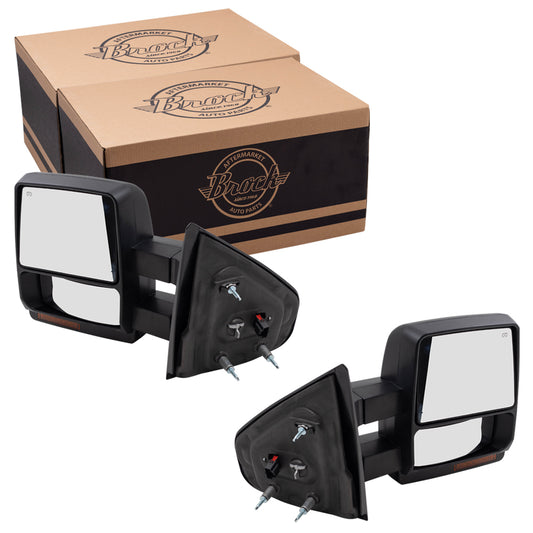Pair Set Power Tow Mirrors Heated Signal Puddle Lamp Telescopic Dual Arms Replacement for Ford F-150 Pickup Truck 7L3Z17683AE 7L3Z17682AE