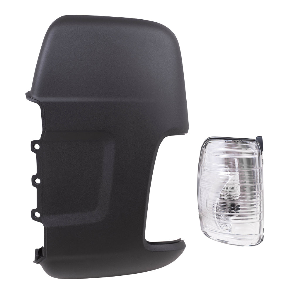 Brock Replacement Driver Side Long Mirror Arm Turn Signal Light and Mirror Arm Cover Textured Black Compatible with 2015-2020 Transit