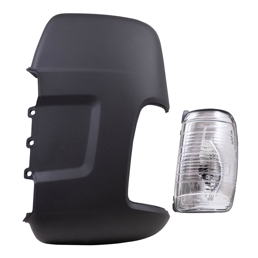 Brock Replacement Driver Side Long Mirror Arm Turn Signal Light and Mirror Arm Cover Textured Black Compatible with 2015-2020 Transit