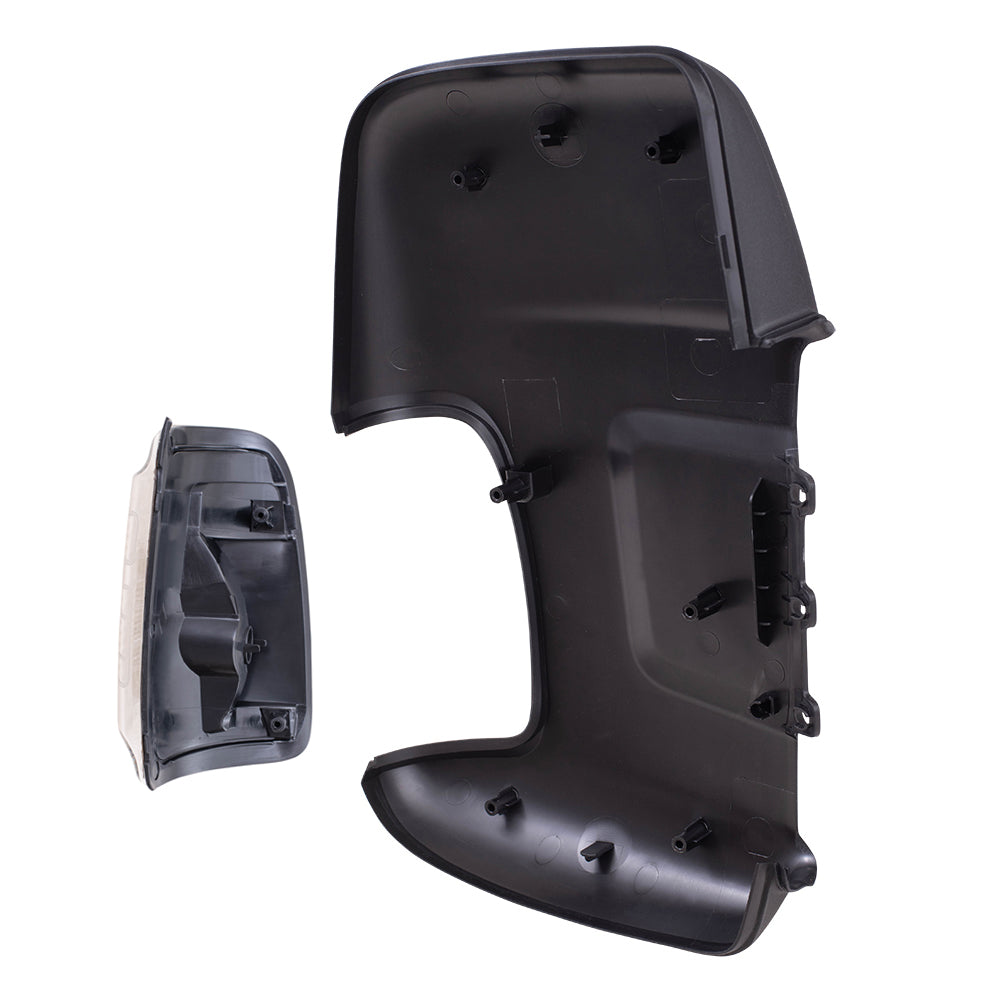 Brock Replacement Driver and Passenger Side Long Mirror Arm Turn Signal Lights and Mirror Arm Covers Textured Black 4 Piece Set Compatible with 2015-2020 Transit