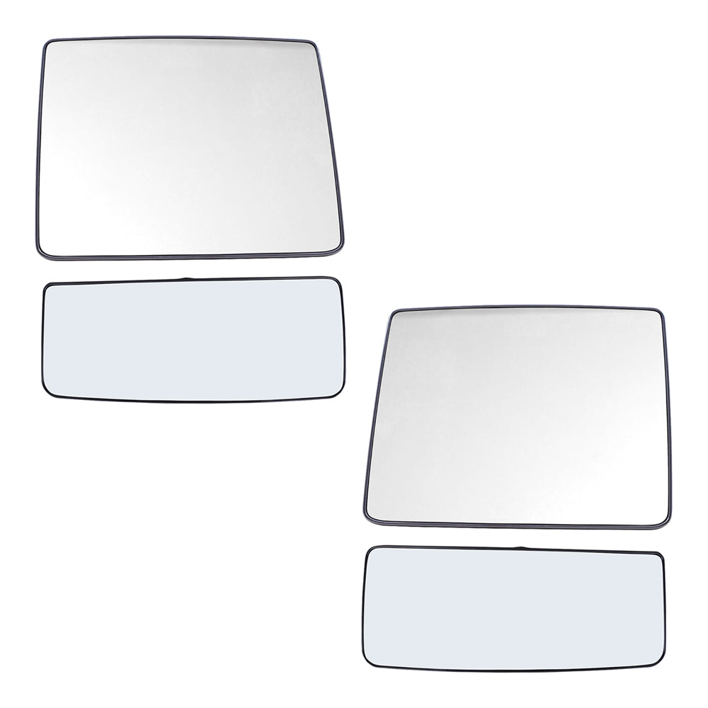 Brock Replacement Drivers and Passengers Upper and Lower Tow Mirror Glass and Bases w/o Heat Compatible with 07-12 F150 F-150