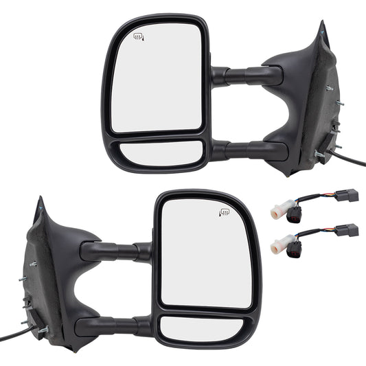 Brock Replacement Set of Telescopic Tow Mirrors Power Heat Double Swing & Adapters Compatible with 1999-2007 F250 F350 F450 F550 Super Duty Pickup Truck