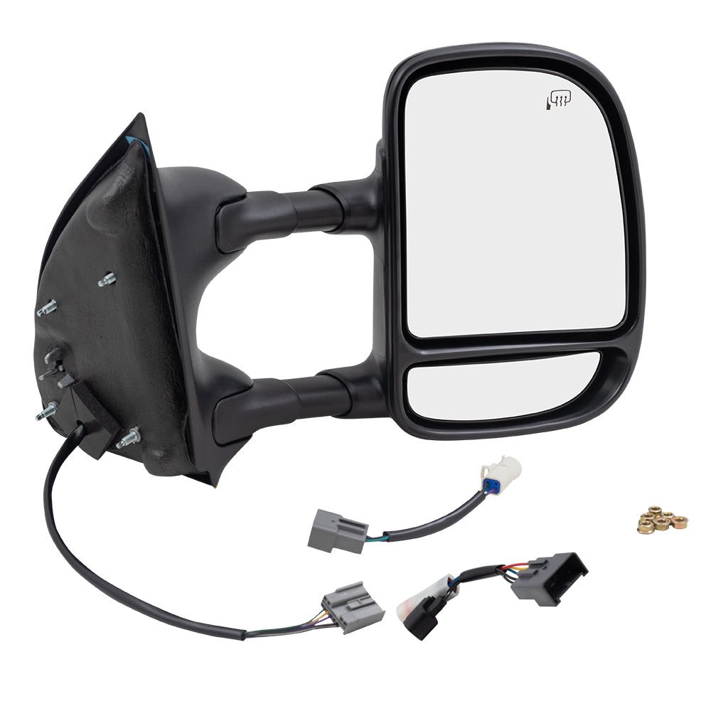 Brock Replacement Set of Telescopic Tow Mirrors Power Heat Double Swing & Adapters Compatible with 1999-2007 F250 F350 F450 F550 Super Duty Pickup Truck