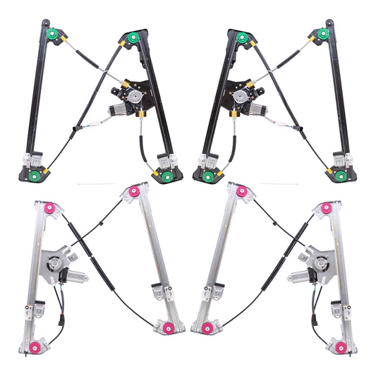 Brock Aftermarket Replacement Front and Rear Driver Left Passenger Right Power Window Regulators with Motor 4 Piece Set Compatible with 2004-2008 Ford F-150