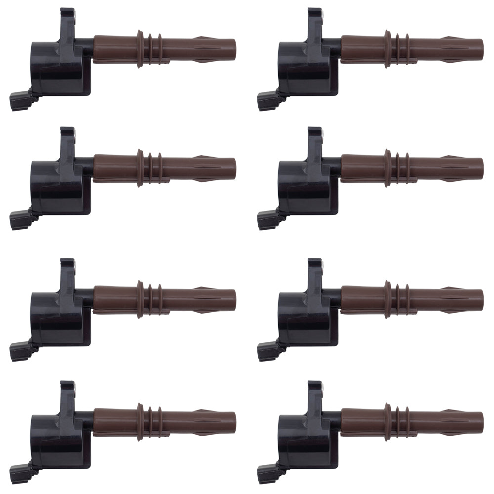 Brock Replacement 8 Pc Set Ignition Coils with Brown Boots Compatible with 2008-2010 Ford F-150
