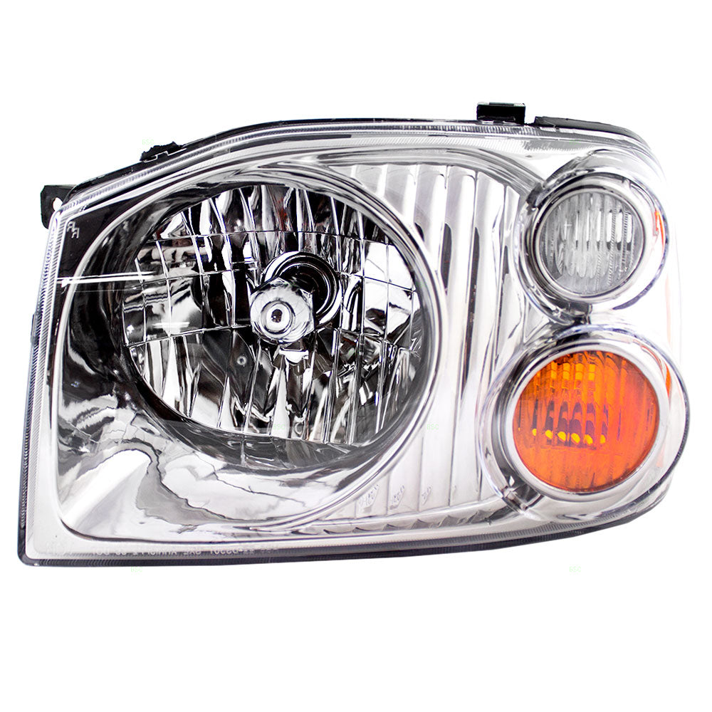 Drivers Headlight Assembly for 01-04 Nissan Pickup Truck - Black & Chrome Bezel